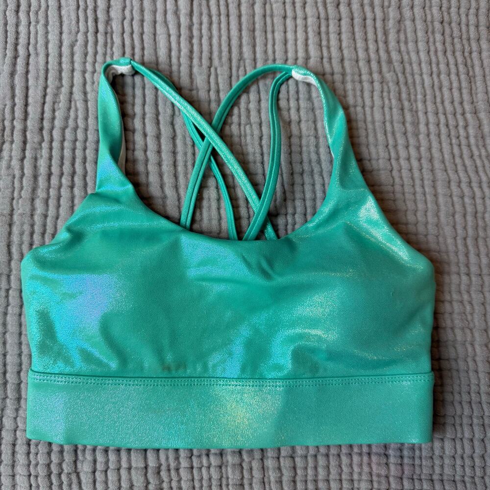 Wodbottom Shiny Metallic Sports Yoga Bra Blue Green XS Extra Small Padded